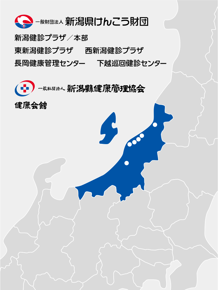 一般財団法人新潟県けんこう財団|新潟健診プラザ|東新潟健診プラザ|西新潟健診プラザ|長岡健康管理センター|下越巡回健診センター|一般社団法人新潟県健康管理協会|健康会館